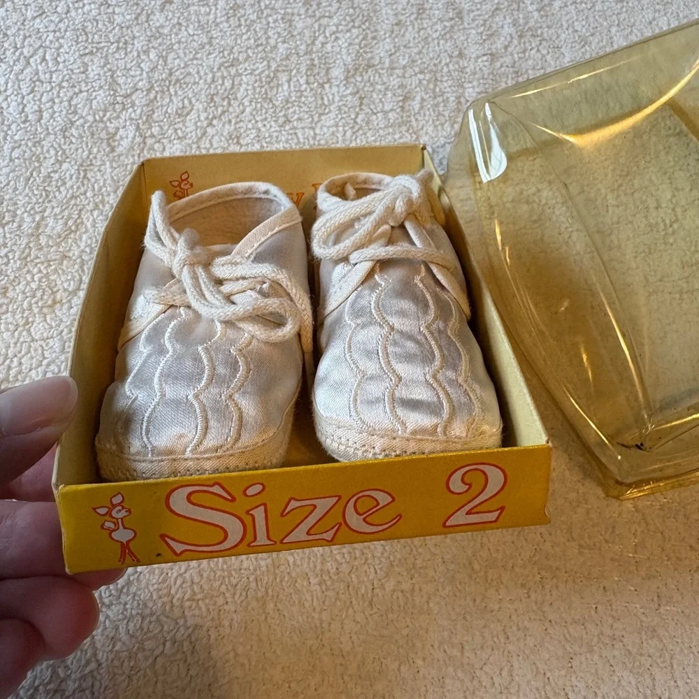 Vintage Satin Baby Baptismal Shoes , Elegant White. Unworn/ Like New